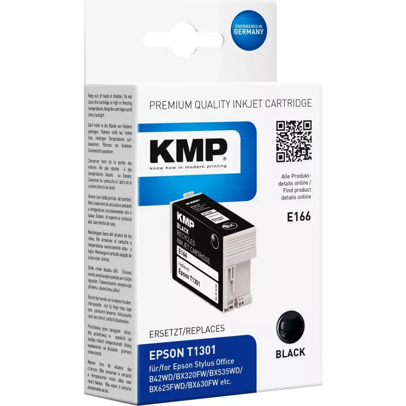 KMP E166 Cartuccia d'inchiostro nera compatibile per Epson Stylus Office & WorkForce (25 ml, High Yield, sostituisce T1301) 1618.4001