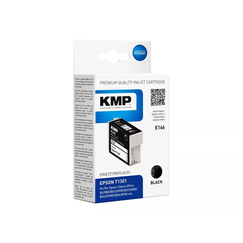KMP E166 Cartuccia d'inchiostro nera compatibile per Epson Stylus Office & WorkForce (25 ml, High Yield, sostituisce T1301) 1618.4001