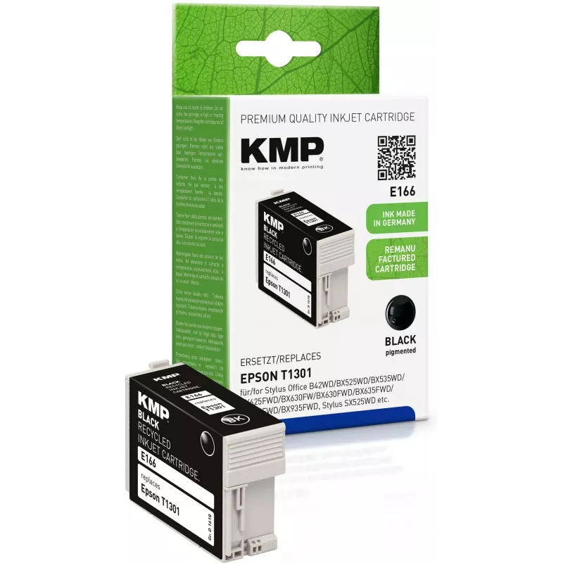 KMP E166 Cartuccia d'inchiostro nera compatibile per Epson Stylus Office & WorkForce (25 ml, High Yield, sostituisce T1301) 1618.4001
