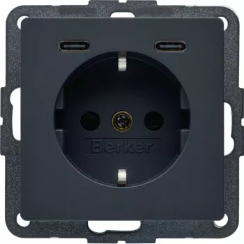 HAGER BERKER 48156086 Presa Schuko con caricabatterie USB-C PD 20W, bianco polare opaco