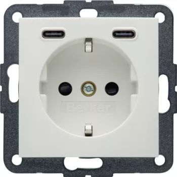 Hager Berker 48151909 presa Schuko con USB-C 20W PD, S.1, bianco polare lucido