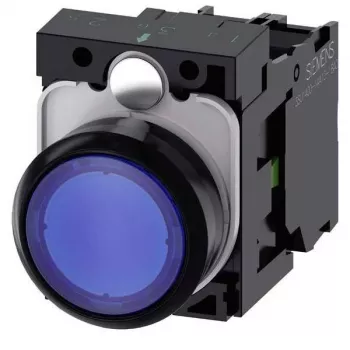 Siemens SIRIUS ACT Pulsante luminoso con dispositivo completo, plastica, blu, 1NO+1NC, 24V AC/DC LED 3SU1102-0AB50-1BA0