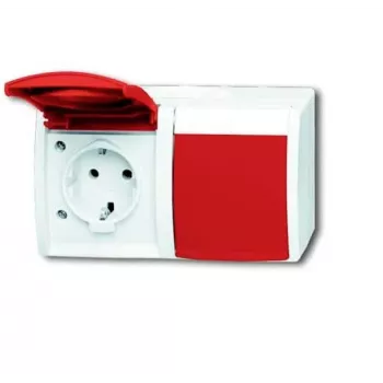Busch-Jaeger presa SCHUKO doppia con coperchio a ribalta rosso, orizzontale, 16 A, da incasso