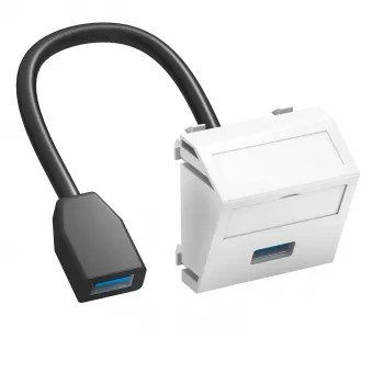 OBO Bettermann MTS-U3A F RW1 connessione USB 2.0/3.0, 1 modulo, uscita inclinata, con cavo di collegamento, bianco puro RAL 9010 (6104934)