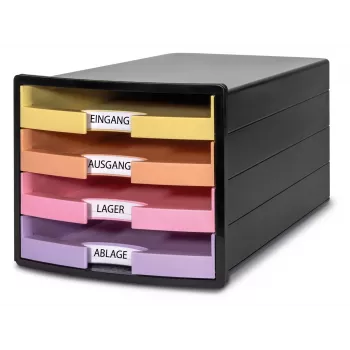 HAN IMPULS Cassettiera, 4 cassetti aperti, nero/pastello, polistirene, fino a DIN C4 1013-139