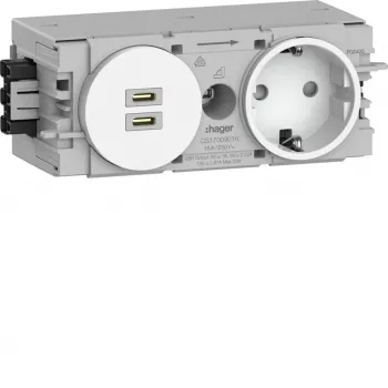 Hager presa SCHUKO da incasso Winsta con caricabatterie 2x USB-C PD 20W, bianco puro GS17009016