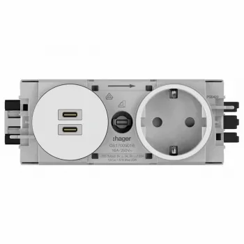 Hager presa SCHUKO da incasso Winsta con caricabatterie 2x USB-C PD 20W, bianco puro GS17009016