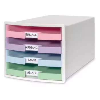 HAN IMPULS cassettiera DIN A4, 4 cassetti, rosa/viola/blu/verde 1013-129D