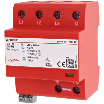 DEHN 941315 DSH TT 255 FM scaricatore di corrente da fulmine Tipo 1+2 per sistemi TT/TN-S trifase