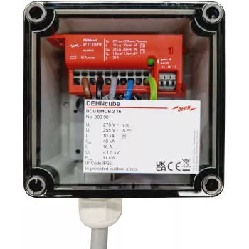 DEHN DEHNcube EMOB Tipo 2 dispositivo di protezione da sovratensione per punti di ricarica AC della mobilità elettrica, bipolare, 230 V, 40 kA, IP65, pressacavo M25 900901