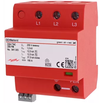 DEHN DSH TNC 255 FM scaricatore combinato di corrente da fulmine e sovratensione Tipo 1+2 per sistemi TN-C trifase 941305