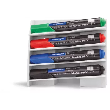 MAGNETOPLAN HOLTZ portamarker in plastica per 4 pennarelli da lavagna, magnetico, inclinato per proteggere dall'essiccamento, bianco (12294)