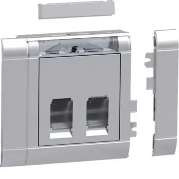Hager GSETDM032LAN kit di installazione per connessione dati, 2x RJ45, Cat.6A, schermato, placca frontale in alluminio, tipo 03