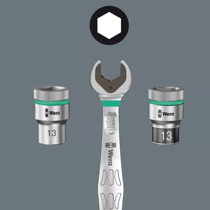 Wera 8100 SA 15 Zyklop cricchetto reversibile con attacco 1/4 inch e testa orientabile e impugnatura Kraftform 05005542001