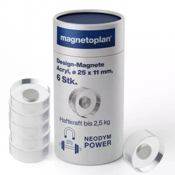 MAGNETOPLAN HOLTZ magnetoplan Design magneti, 25 mm, confezione da 6 magneti in neodimio con impugnatura in acrilico trasparente, lucidati (1680025)