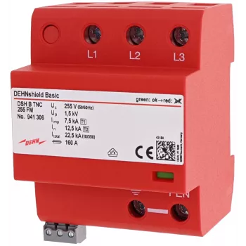 DEHN DSH B TNC 255 FM Scaricatore combinato di sovratensione Tipo 1+2 per sistemi TN-C, 3 poli, 255 V AC, 25 kA (10/350 µs), segnalazione remota 941306