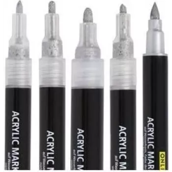 ONLINE Silver Lettering Set pennarelli acrilici, argento, 5 pezzi (18518)