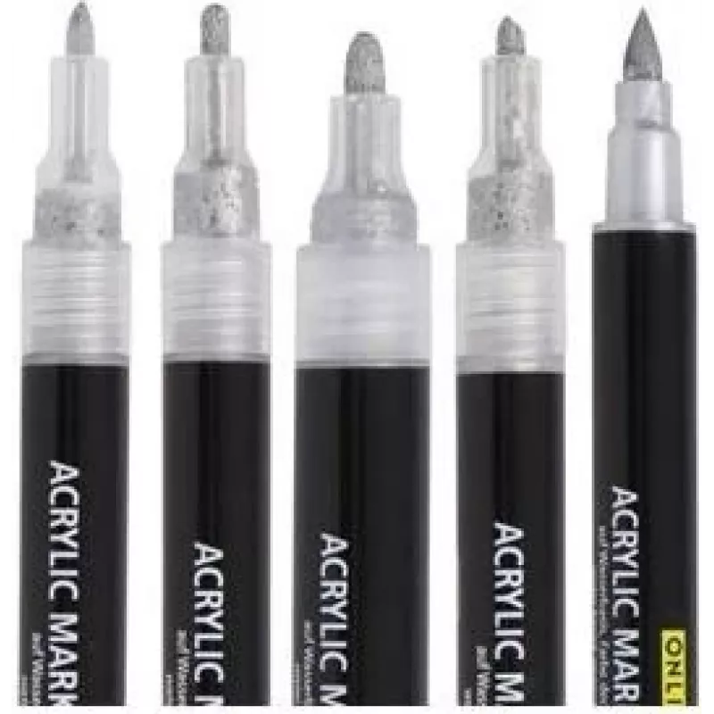 ONLINE Silver Lettering Set pennarelli acrilici, argento, 5 pezzi (18518)