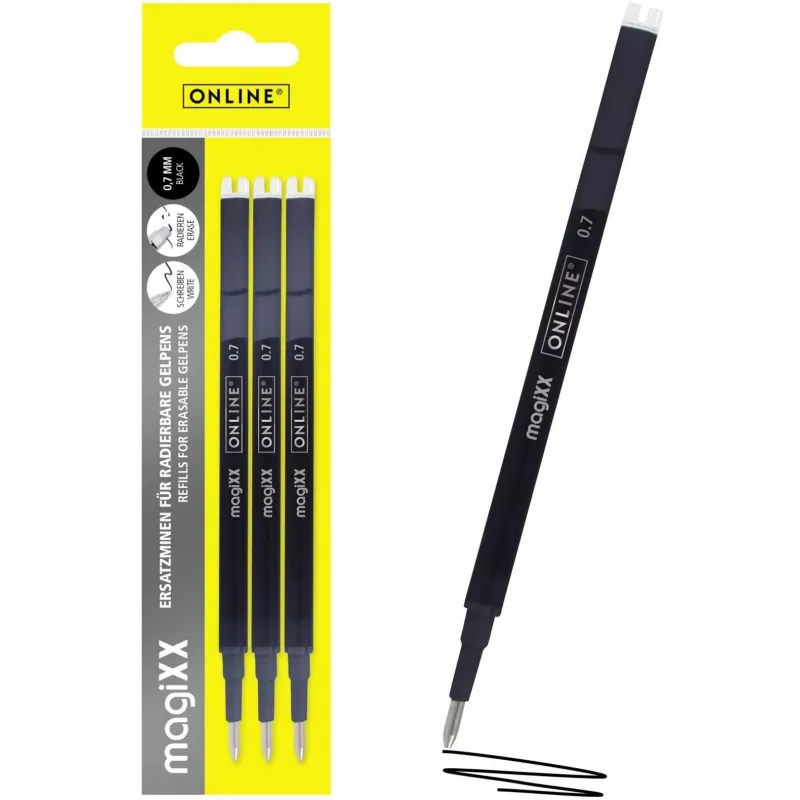 ONLINE magiXX ricarica per penna gel nero 0,7 mm, confezione da 3 40161/3