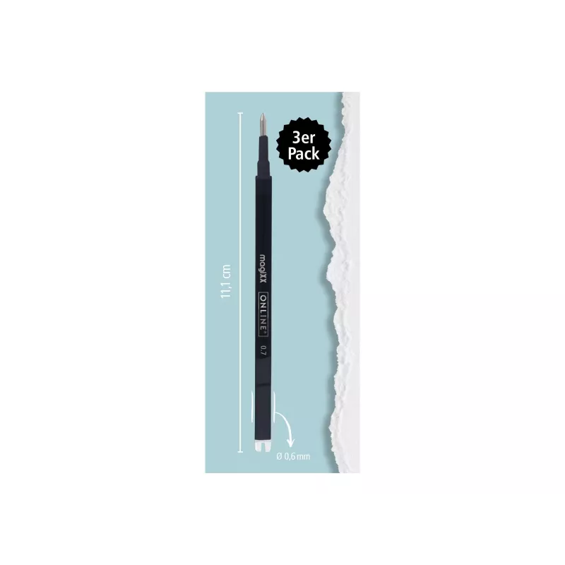 ONLINE magiXX ricarica per penna gel nero 0,7 mm, confezione da 3 40161/3