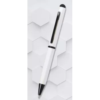 ONLINE SCHREIBGERÄTE Hexagon Stylus penna a sfera, corpo bianco, inchiostro blu, stylus capacitivo, meccanismo rotante, alluminio, 1 pezzo (21031/3D)