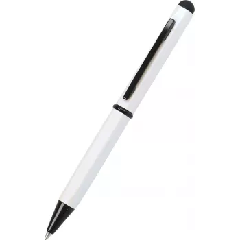 ONLINE SCHREIBGERÄTE Hexagon Stylus penna a sfera, corpo bianco, inchiostro blu, stylus capacitivo, meccanismo rotante, alluminio, 1 pezzo (21031/3D)