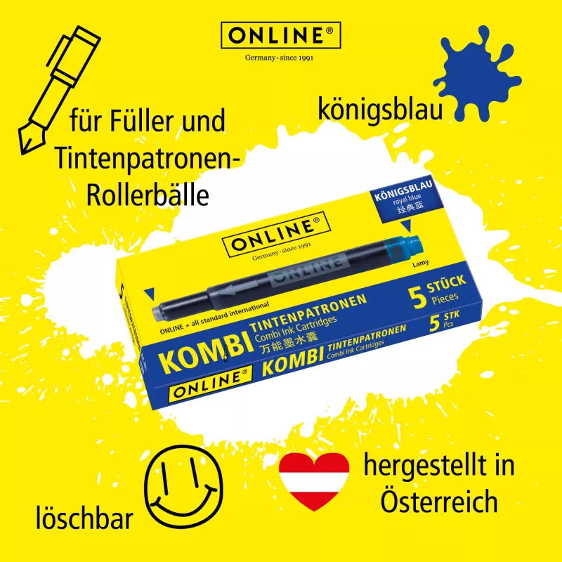 ONLINE cartucce d'inchiostro combinate per penne stilografiche blu confezione da 40 pz. (70049)