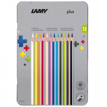 LAMY plus matite colorate triangolari, astuccio in metallo da 12 pezzi, forma triangolare ergonomica, superficie opaca, mina antirottura 1222009