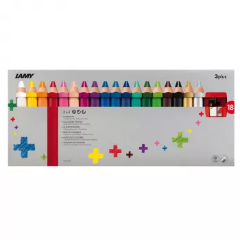 LAMY 3-in-1 matite colorate 3plus, set da 18 pezzi in astuccio di cartone – acquerello, pastello a cera e matita colorata in uno 1223549