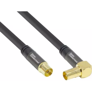 GoodConnections Cavo antenna SAT SmartFLEX, connettore coassiale IEC angolare su femmina, dorato, quadrupla schermatura, schermatura 120 dB, nero, 30 m (GC-M2080)