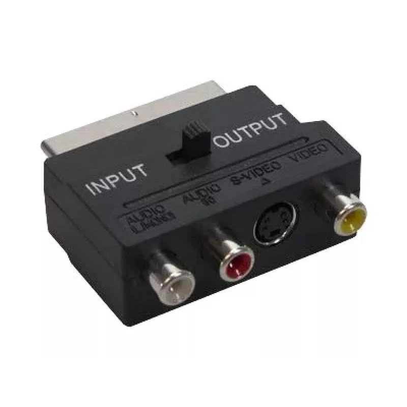 GoodConnections Alcasa 5525-3CU adattatore SCART su 3x RCA + S-Video con selettore di direzione, nero