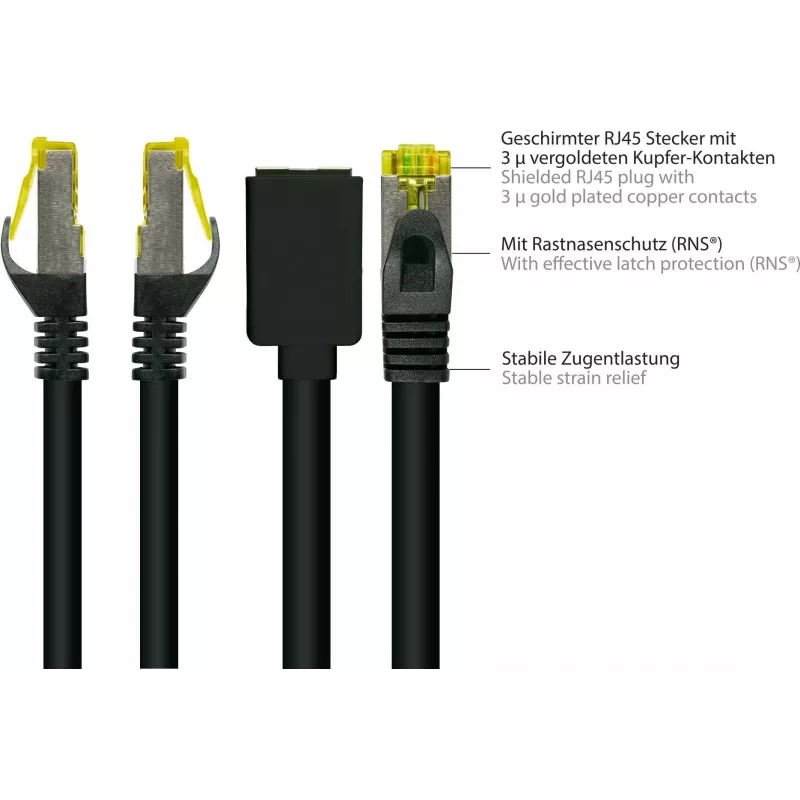 GoodConnections Cat.7 S/FTP cavo di prolunga RJ45 con protezione del fermo, halogen-free, 1m, nero 8070VR-010S