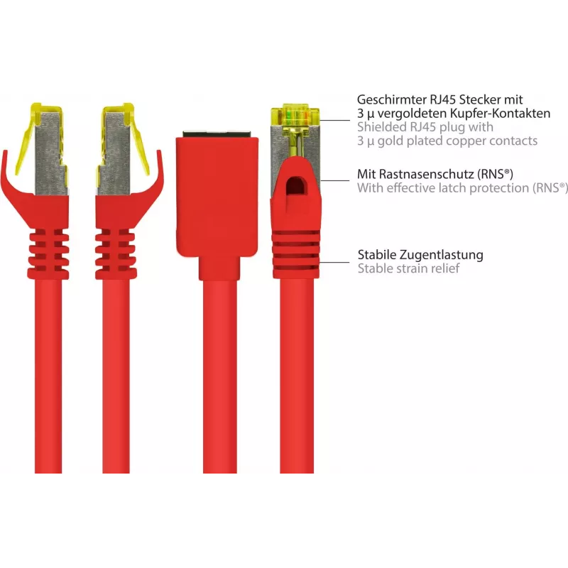 GoodConnections 8070VR-100R Cat.7 S/FTP RJ45 prolunga per cavo patch, PiMF, privo di alogeni, 600 MHz, OFC, protezione dell'aletta RNS, 10 m, rosso