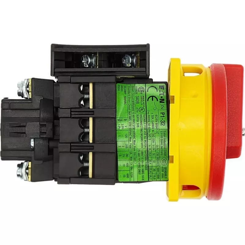 EATON P1-32/EA/SVB/HI11 Interruttore principale, 3 poli, 32 A, montaggio su quadro, rosso/giallo 072567