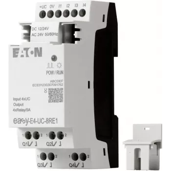 Eaton easyE4 Relè di controllo EASY-E4-UC-8RE1, 8 ingressi, 4 uscite a relè, 12/24 V DC, 24 V AC, Ethernet, guida DIN