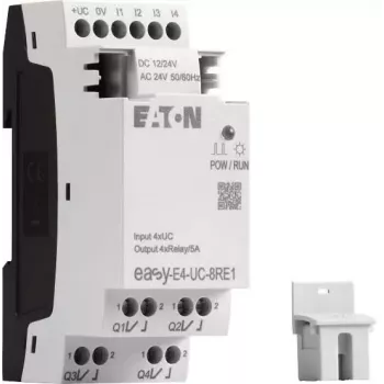 Eaton easyE4 Relè di controllo EASY-E4-UC-8RE1, 8 ingressi, 4 uscite a relè, 12/24 V DC, 24 V AC, Ethernet, guida DIN