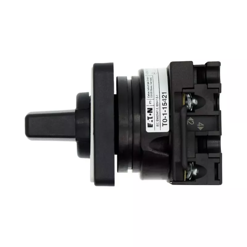 Eaton T0-1-15421/E interruttore a camme, 1 polo, ON-OFF, 20 A, 690 V AC, leva, nero, pannello frontale 48x48 mm 095806