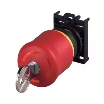 Eaton M22-PVS/K01 pulsante arresto di emergenza, sblocco a chiave, 1 NC, montaggio frontale, 22,5 mm, rosso/giallo 216514