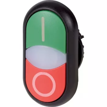 Eaton M22S-DDL-GR-X1/X0 attuatore pulsante illuminato, momentaneo, lente verde, ghiera in plastica nera, montaggio 22,5 mm, IP66/IP67/IP69K 216701
