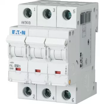 Eaton PXL-C50/3 interruttore automatico, 3 poli, curva C, 50 A, 400 V AC, 10 kA, guida DIN 236431
