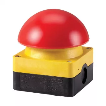 EATON FAK-R/V/KC02/IY interruttore a pedale/impugnatura, pulsante a fungo, a ritenuta, 2 NC, giallo, IP66/IP67/IP69K, morsetti a vite 256790