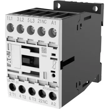 Eaton DILM7-01 contattore, 3 poli, 7 A, bobina 230 V AC 50 Hz / 240 V AC 60 Hz, 1 contatto ausiliario NC 276585