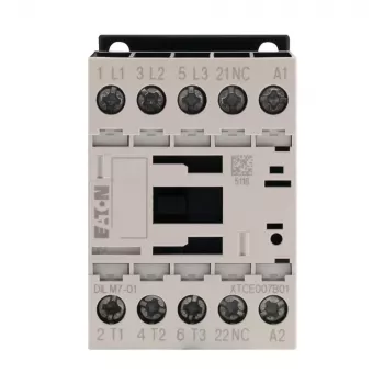 Eaton DILM7-01 contattore, 3 poli, 7 A, bobina 230 V AC 50 Hz / 240 V AC 60 Hz, 1 contatto ausiliario NC 276585