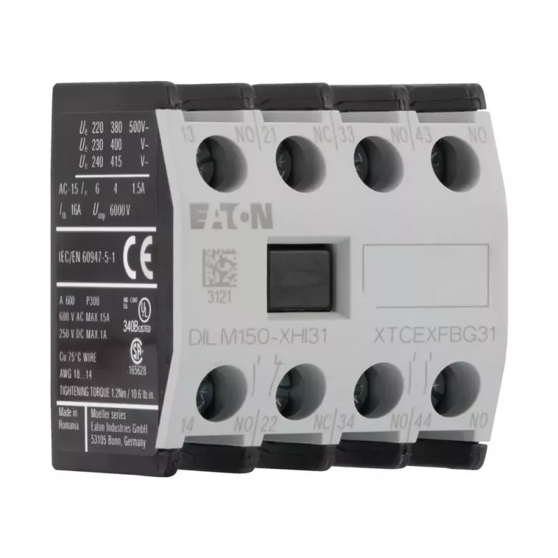 Eaton DILM150-XHI31 blocco contatti ausiliari, 3NO+1NC, montaggio frontale, morsetti a vite 277949