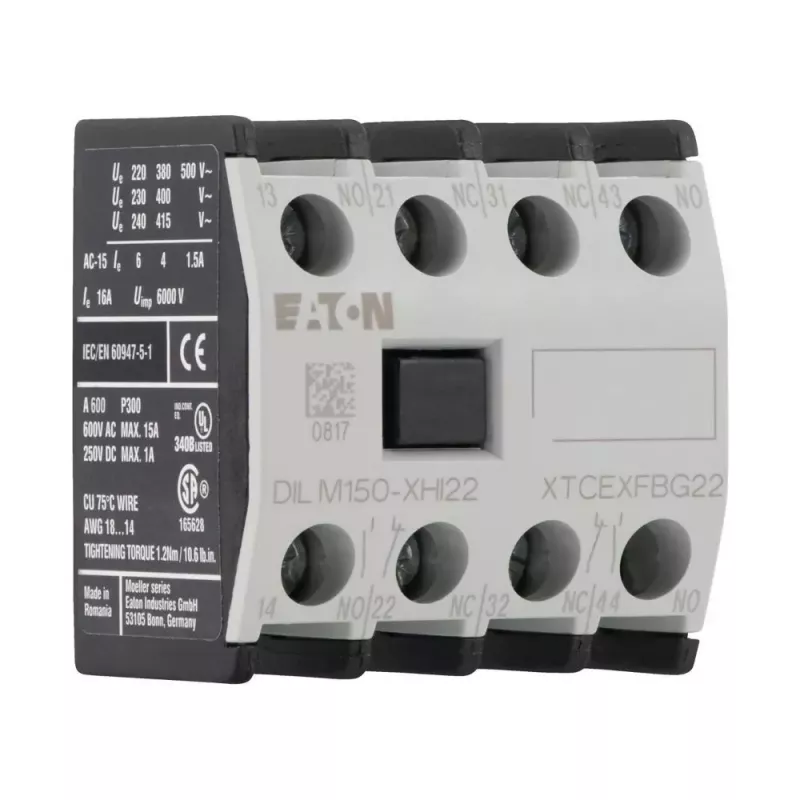 Eaton DILM150-XHI22 blocco contatti ausiliari, 2NO+2NC, montaggio frontale, morsetti a vite 277950