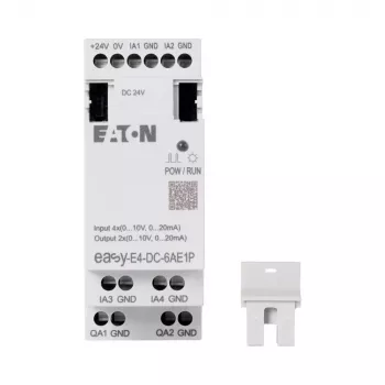Eaton easyE4 DC 6AE1P modulo di espansione PLC, 6 ingressi digitali, 4 uscite a relè, 1 ingresso analogico, 12/24 V DC, guida DIN 197516