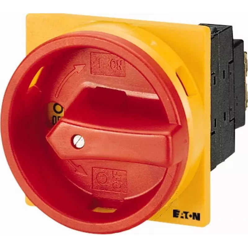 Eaton P1-32/EA/SVB/N/HI11 interruttore generale 4 poli, 32A, IP65, custodia nera con maniglia rosso/giallo 057859
