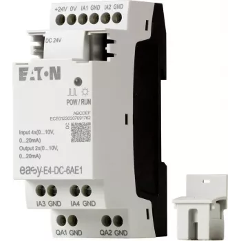 Eaton EASY-E4-DC-6AE1 modulo di controllo PLC, 12/24 V DC, 6 ingressi digitali, 2 ingressi analogici, 4 uscite a relè, espandibile, LCD integrato