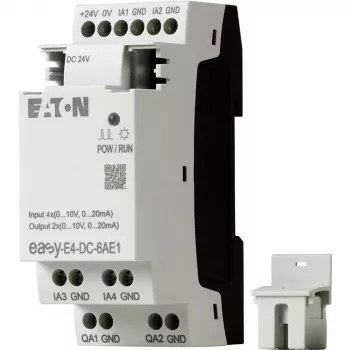 Eaton EASY-E4-DC-6AE1 modulo di controllo PLC, 12/24 V DC, 6 ingressi digitali, 2 ingressi analogici, 4 uscite a relè, espandibile, LCD integrato