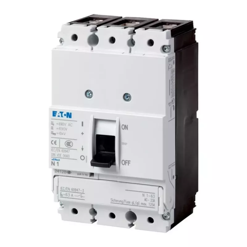 Eaton PN1-63 Interruttore sezionatore tripolare, 63 A, 690 V AC, montaggio frontale, morsetti a vite 259140